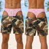 Tropical Plant Flowers Print Fake Buttocks Pattern Funny Men Swim Trunks Perfect Quirky Party Gifts Summer Fashion Beach Shorts