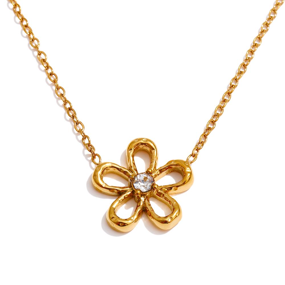 

Yhpup Stainless Steel Flower Pendant Necklace Metal PVD Plated Golden Popular Collar Jewelry Waterproof