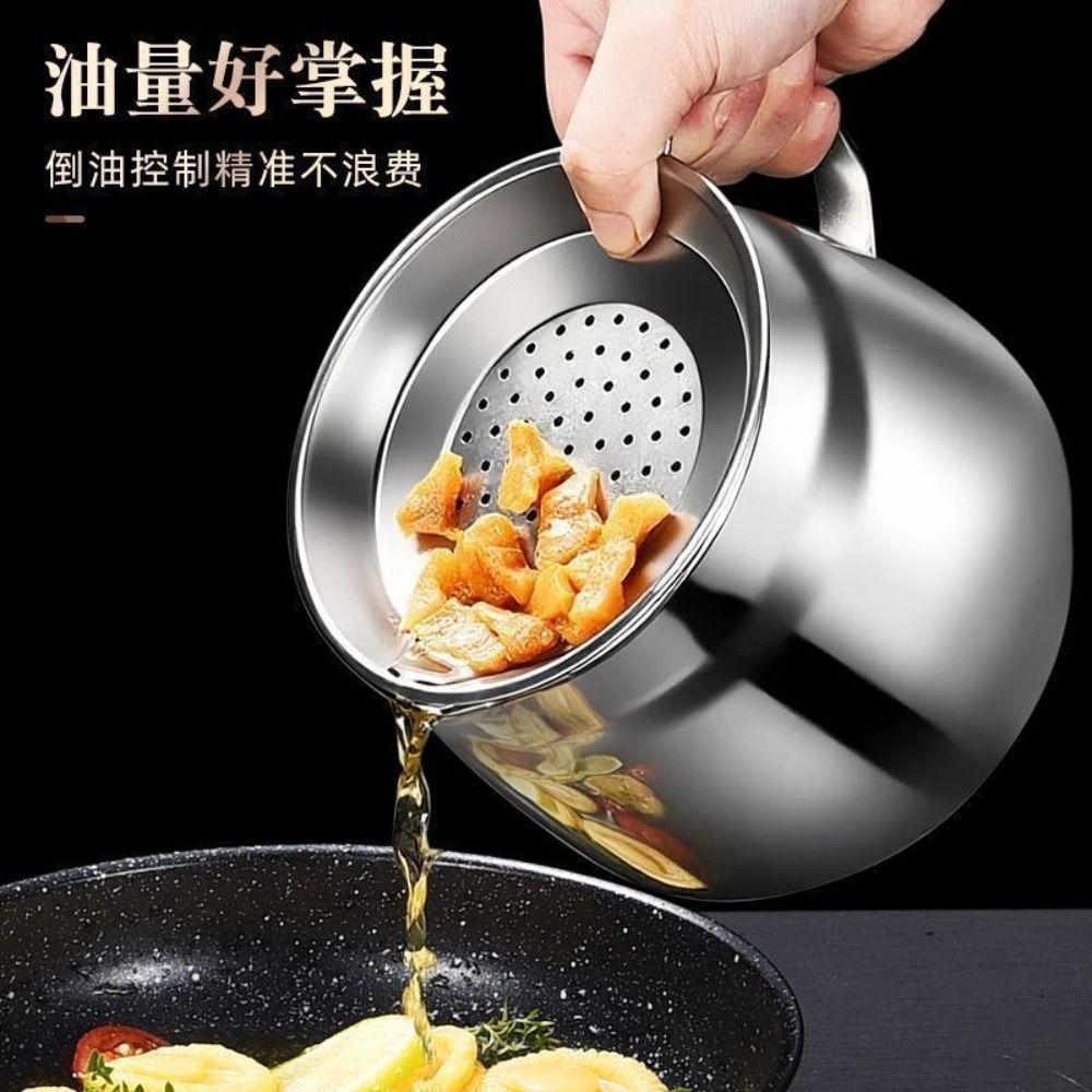 Portable 1.5L Oil Filter Pot Stainless Steel Large Capacity Cooking Oil Strainer Storage Container With Lid Oil Pot Kitchen