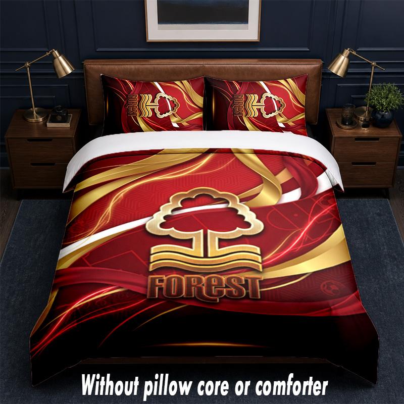 Nottingham Forest Fußball Design Bett Bettwäsche Set 1 Bettbezug + 2 Kissenbezüge Weich Atmungsaktiv Haushalt Bettwäsche