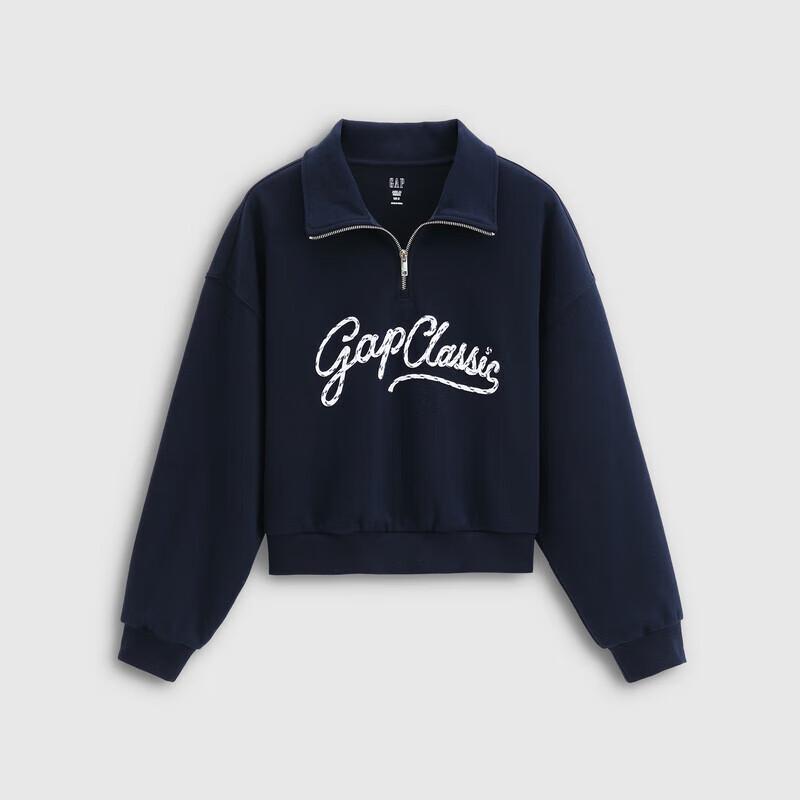 GAP Women's Batwing Half-Zip Stand-Collar Sweatshirt with Rope Embroidered Logo