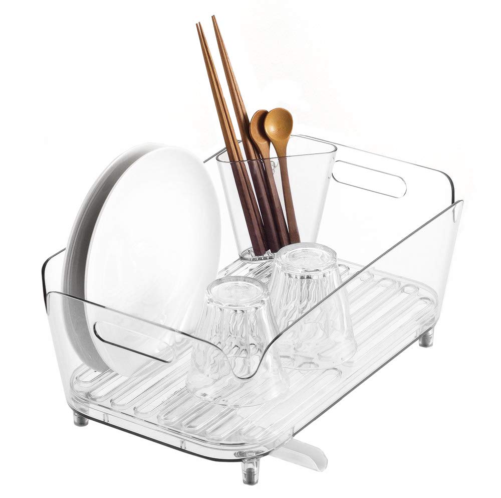 Pearl Metal Dish Drainer Rack Set (Clear), 38cm Wide X 24cm Deep X 15cm High, Acrylic, HB-3731