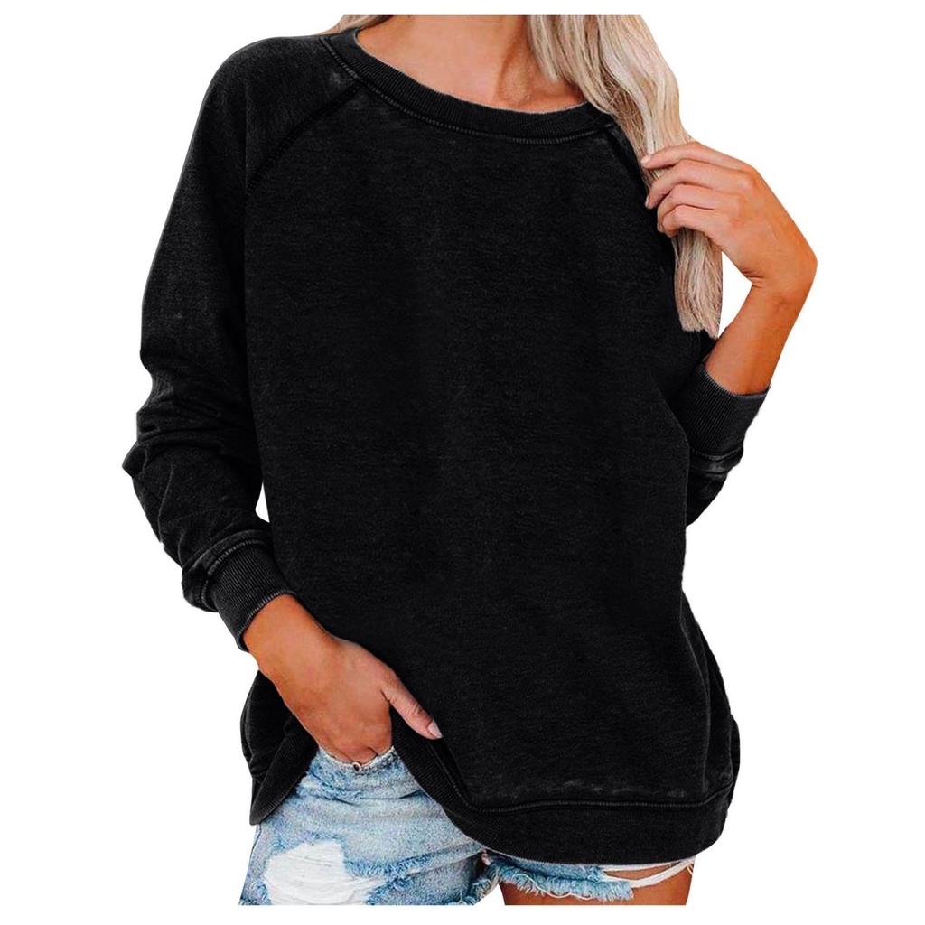 Autumn Winter Women's Vintage Loose Sweatirt Pure Color Casual Comfortable T Shirt
