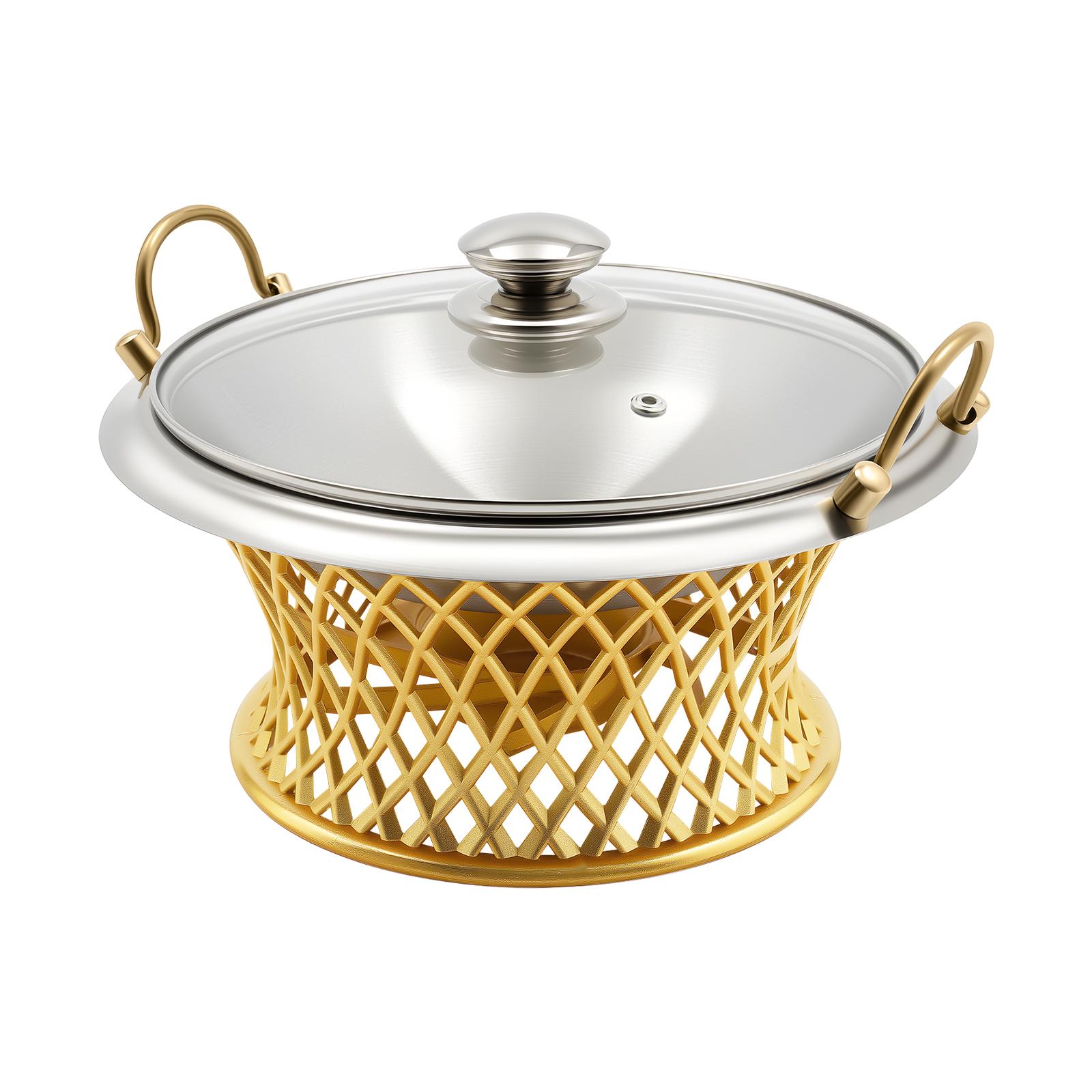 

Chafing Dishes for Buffet Stainless Steel Buffet Servers and Warmers 9.45 Tabletop Round Chafing Food Trays Set with Glass Lid золотой