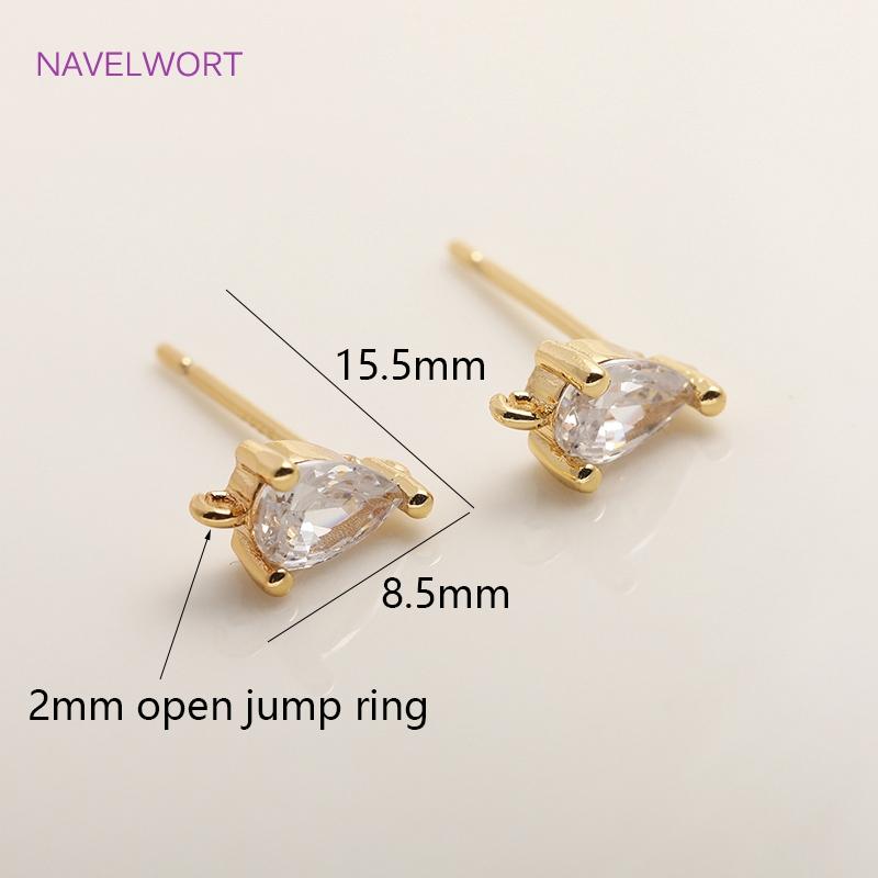 

14K Gold Plating droplet/Square Earring Parts,Brass Metal Inlaid Cubic Zirconia Earring Making Supplies Wholesale 2 pieces