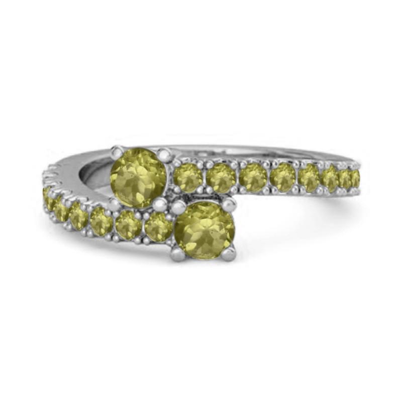 Peridot Twin Stone Pavé Bypass Ring - Sterling Silver