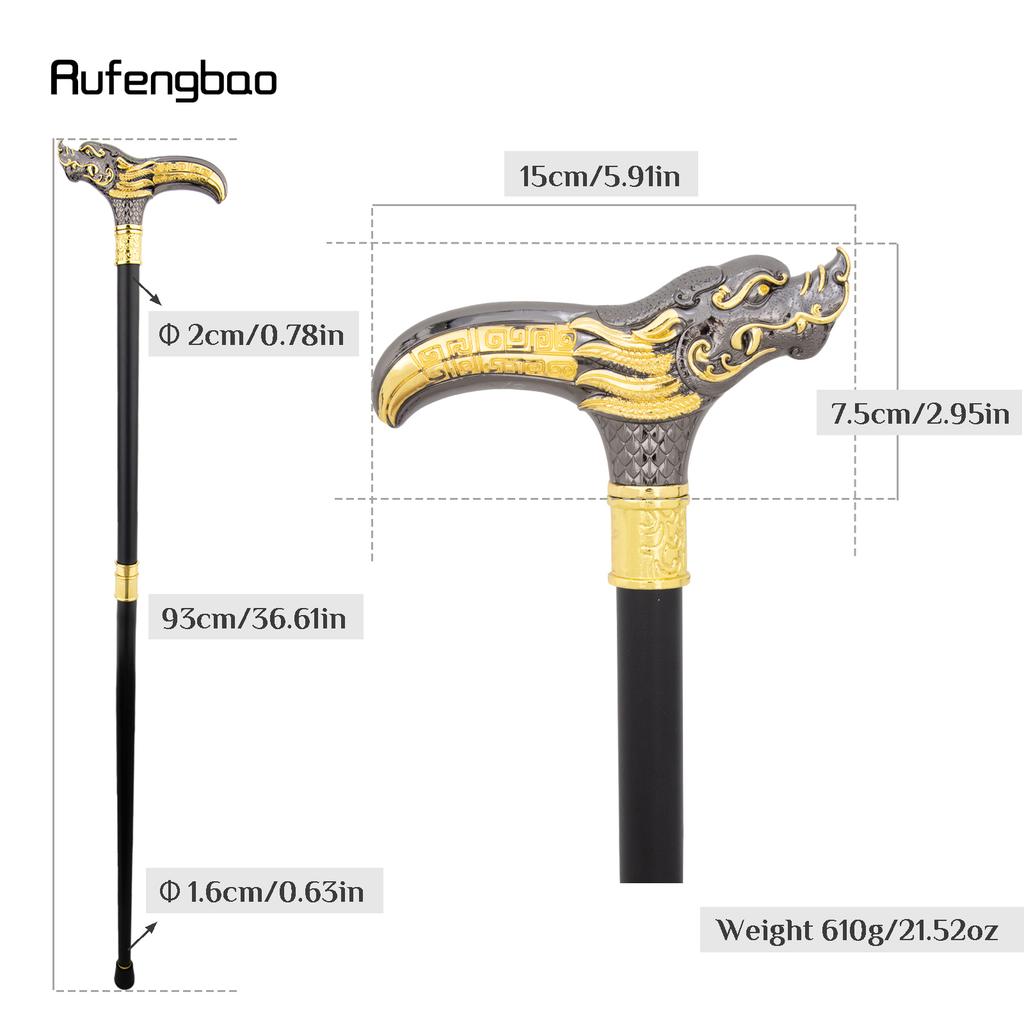 Golden Black Dragon Head Walking Cane Fashion Decorative Steel Stick Gentleman Elegant Cosplay Cane Knob Crosier Cane 93cm