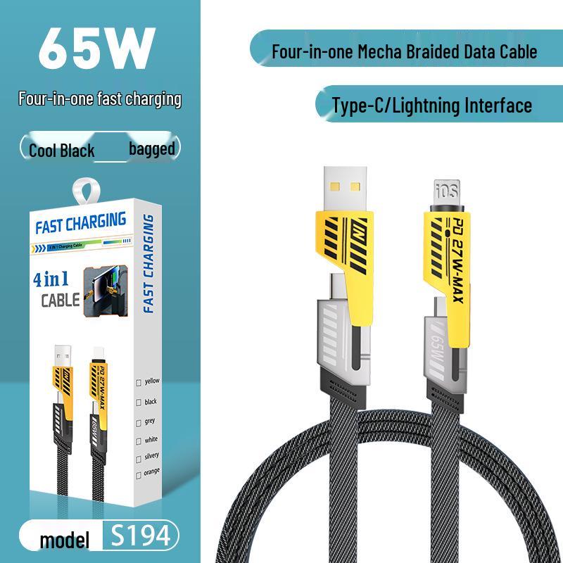 65W Multi-Charging Fast Mecha Cable: 4-in-1 Type-C Compatible with Huawei & Apple Devices