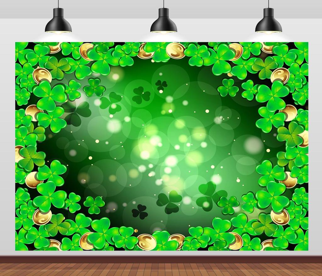 St. Patrick's Day Lucky Green Clover Photography Background, Rainbow Coins St. Patrick's Day Party Banner Photography Background1
