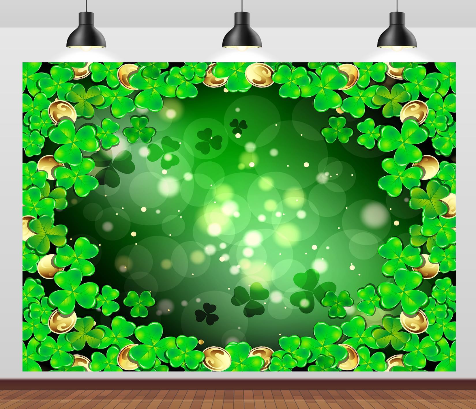 St. Patrick s Day Lucky Green Clover Photography Background Rainbow Coins St. Patrick s Day Party Banner Photography Background Vinyl 75X50cm