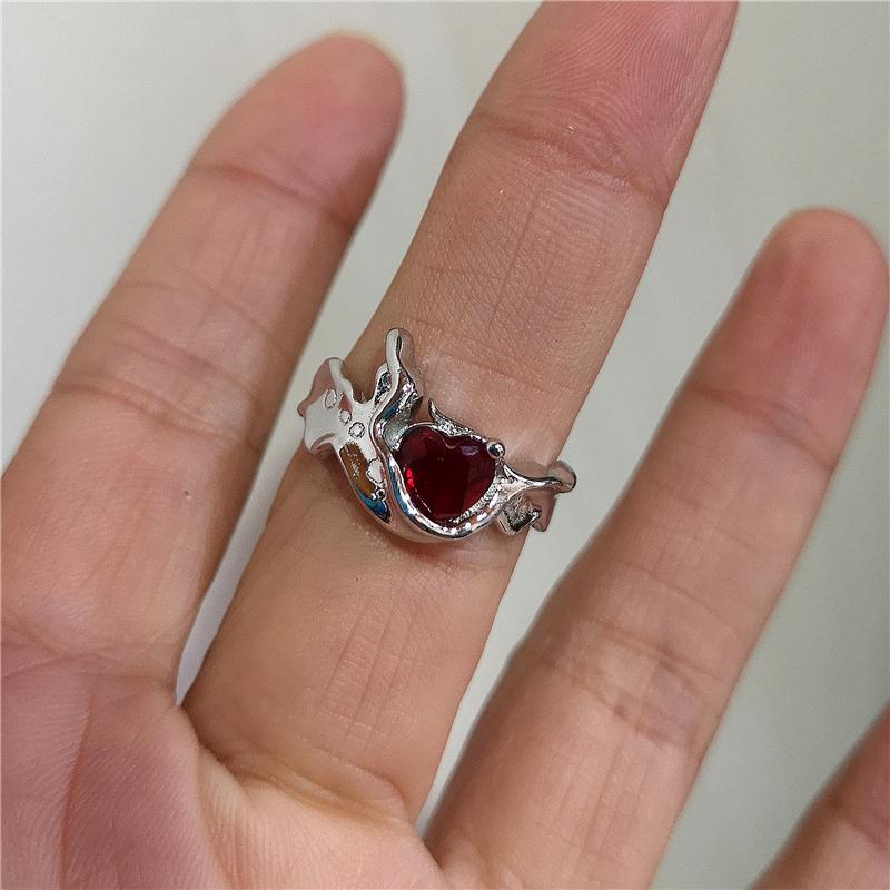 Y2K Gothic Dark Red Cross Star Crow Heart Rings For Women Goth Game Love And Deepspace Sylus Cosplay Jewelry Accessories Gifts