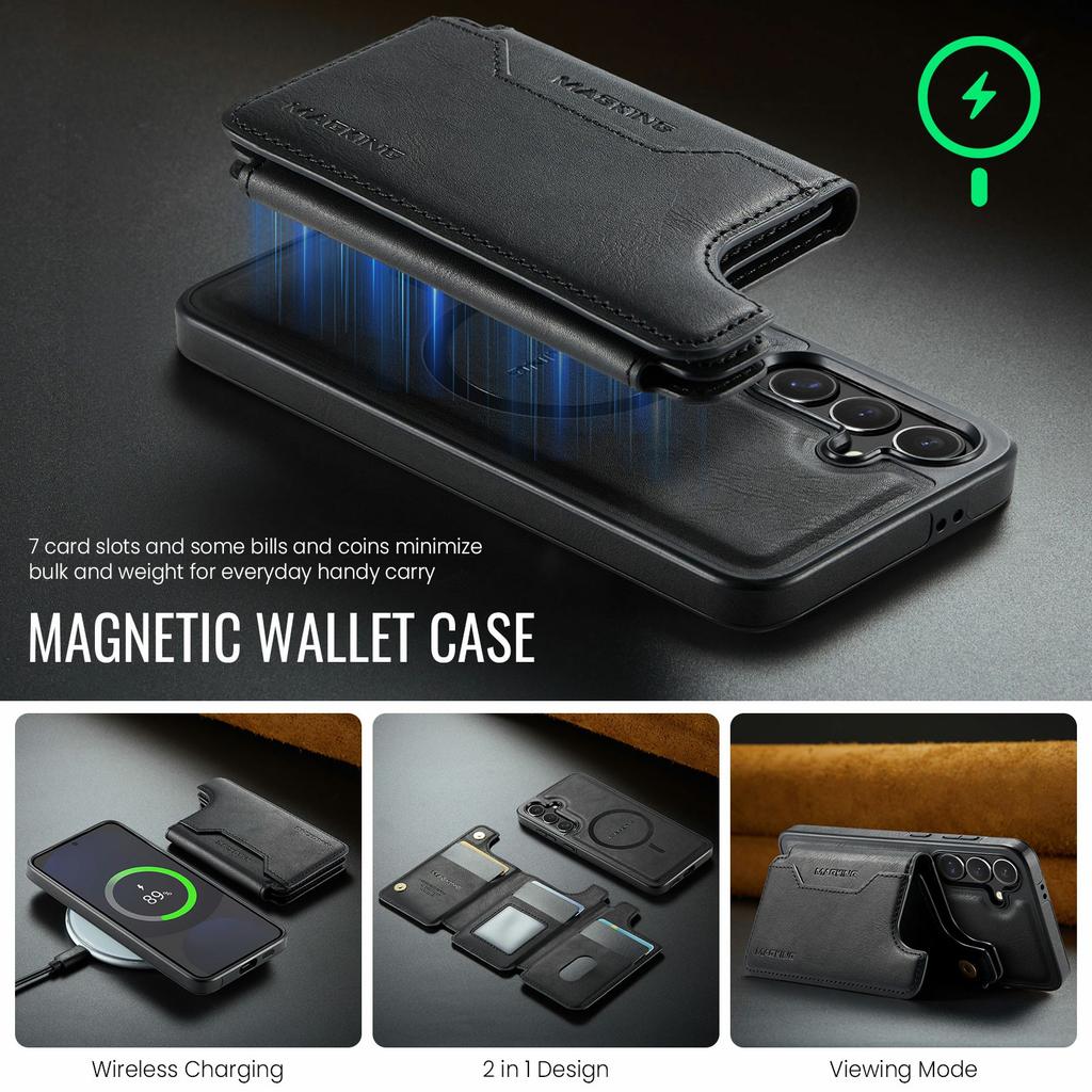 MAGKING K3 Series For Samsung Galaxy S24 FE Magnetic Case Detachable Wallet PC + TPU + PU Phone Cover