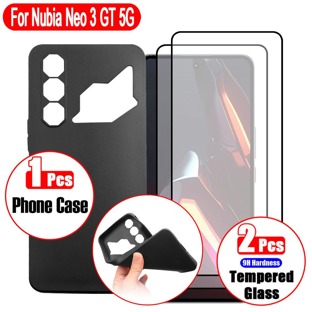 Funda for ZTE Nubia Neo 3 GT 5G, 3 In 1 Set (1 Pcs Phone Case + 2 Pcs Screen Protectors) Black Edge Printing Film, Anti-Fingerpr