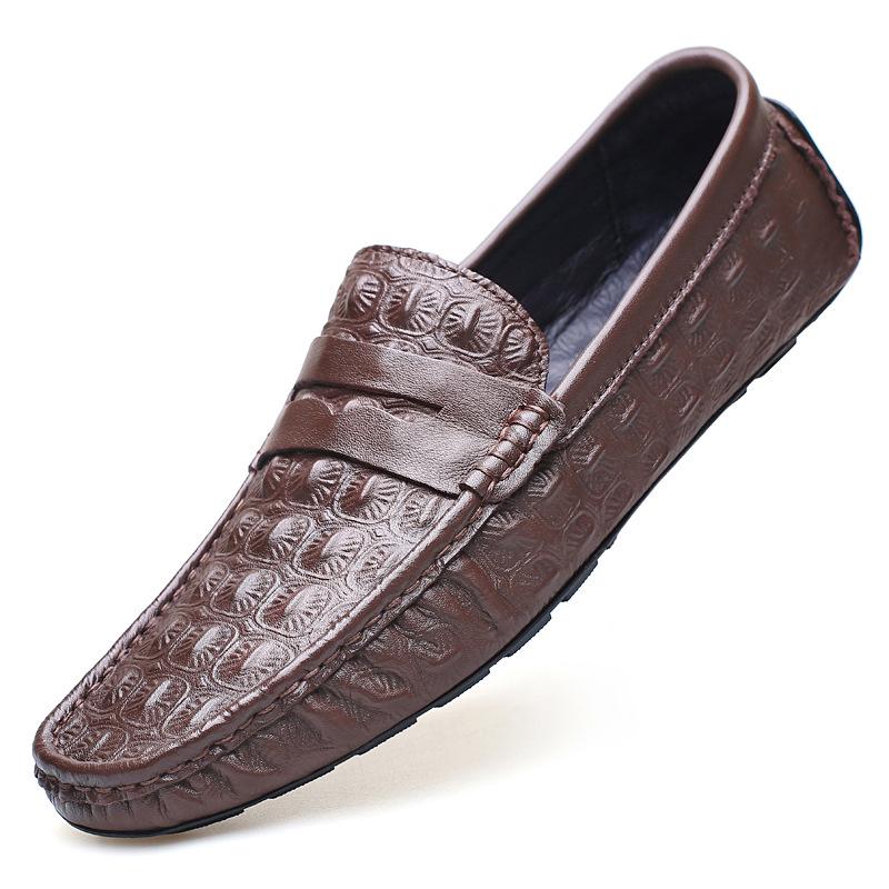 Men s Plus Size Genuine Leather Slip-on Loafers - Breathable Soft Sole Casual Driving Shoes 45 коричневый
