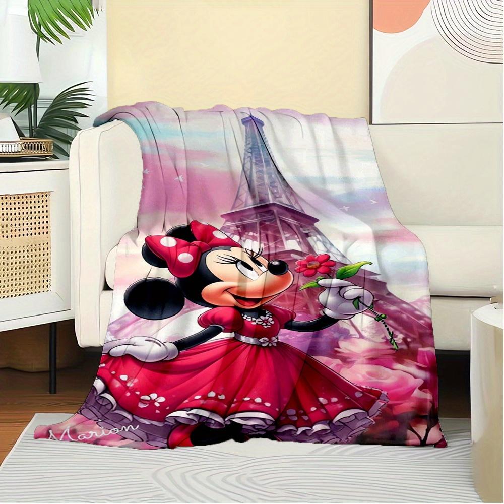 1pc Velvet Bedding Throw Blanket - Minnie Eiffel Tower Pink Floral Pattern - Soft Plush Bed Cover
