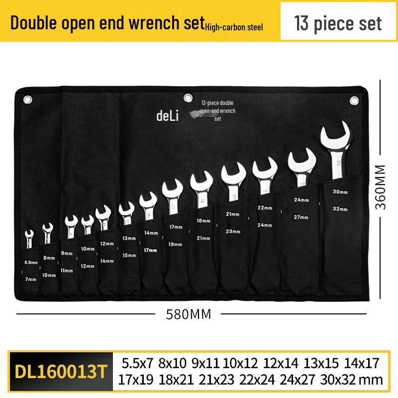 Deli 13-Piece Mirror Polished Double Open-End Wrench Set