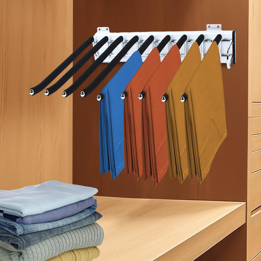Pull Out Trousers Rack Steel Pull Out Pants Rack Pants Hanger Bar Clothes Organizers for Closet for Space Saving and Storage