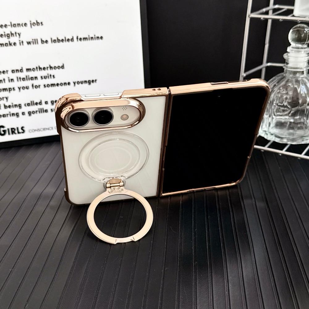 360°Rotatable Kickstand Holder Minimalist Electroplated Magnetic Phone Case For IPhone DUO 18 Fold PC Hard Shockproof Anti Scratch Protective Cover