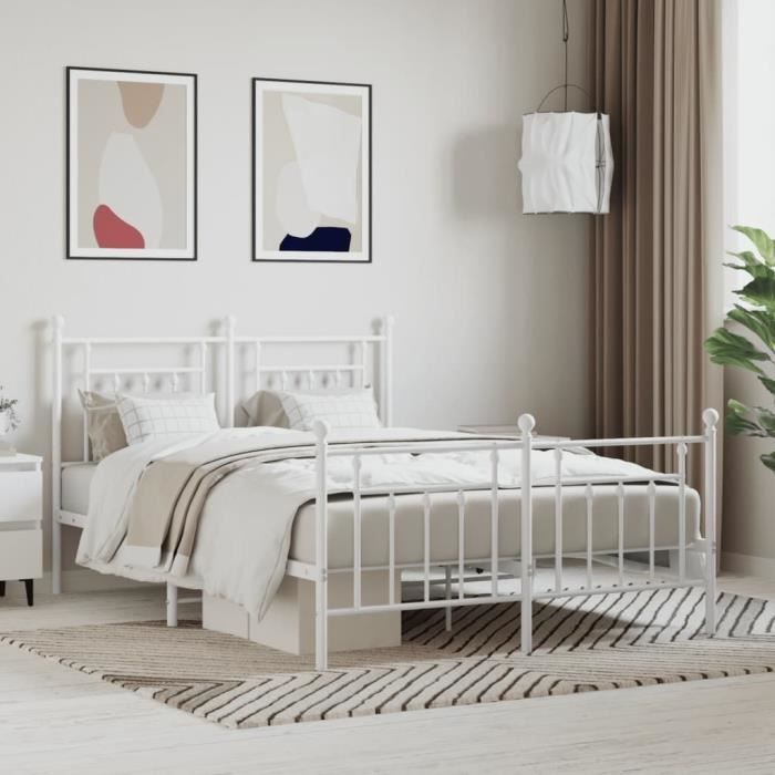 VidaXL Cadre de lit métal avec tête de lit-pied de lit blanc 140x200cm 353605