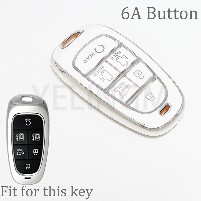 Soft Tpu Car Key Fob Protector Skin Case Cover For Hyundai Sonata Tucson Santa Fe Hybrid Nx4   Remote 6 Buttons Keychain