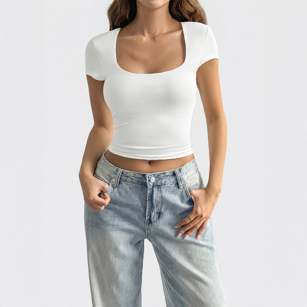 

Универсальный короткорукавный топ-жилет в стиле Hot Girl , женская футболка для весны и лета, независимая станция S белый