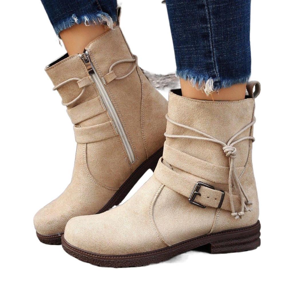 Retro Suede Martin Boots: Women's Plus Size Ankle Boots (Sizes 35-43), Studded Flat Heel, Unisex Couples' Short Boots