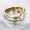 Huitan Exquisite Two-tone Finger Rings for Women Modern Dazzling Cubic Zirconia Party Jewelry Stylish Noble Finger Accessories