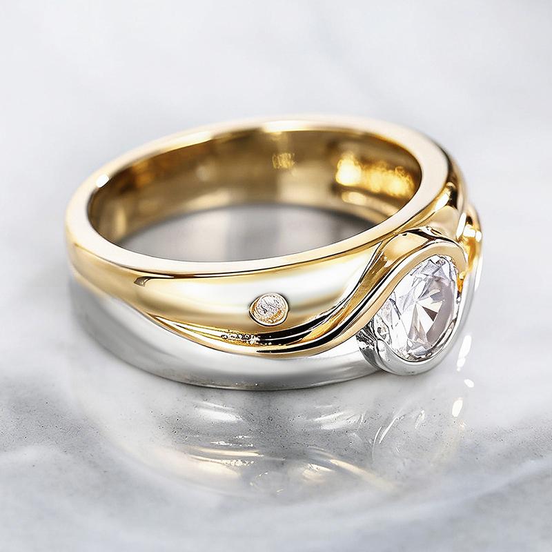 Huitan Exquisite Two-tone Finger Rings for Women Modern Dazzling Cubic Zirconia Party Jewelry Stylish Noble Finger Accessories