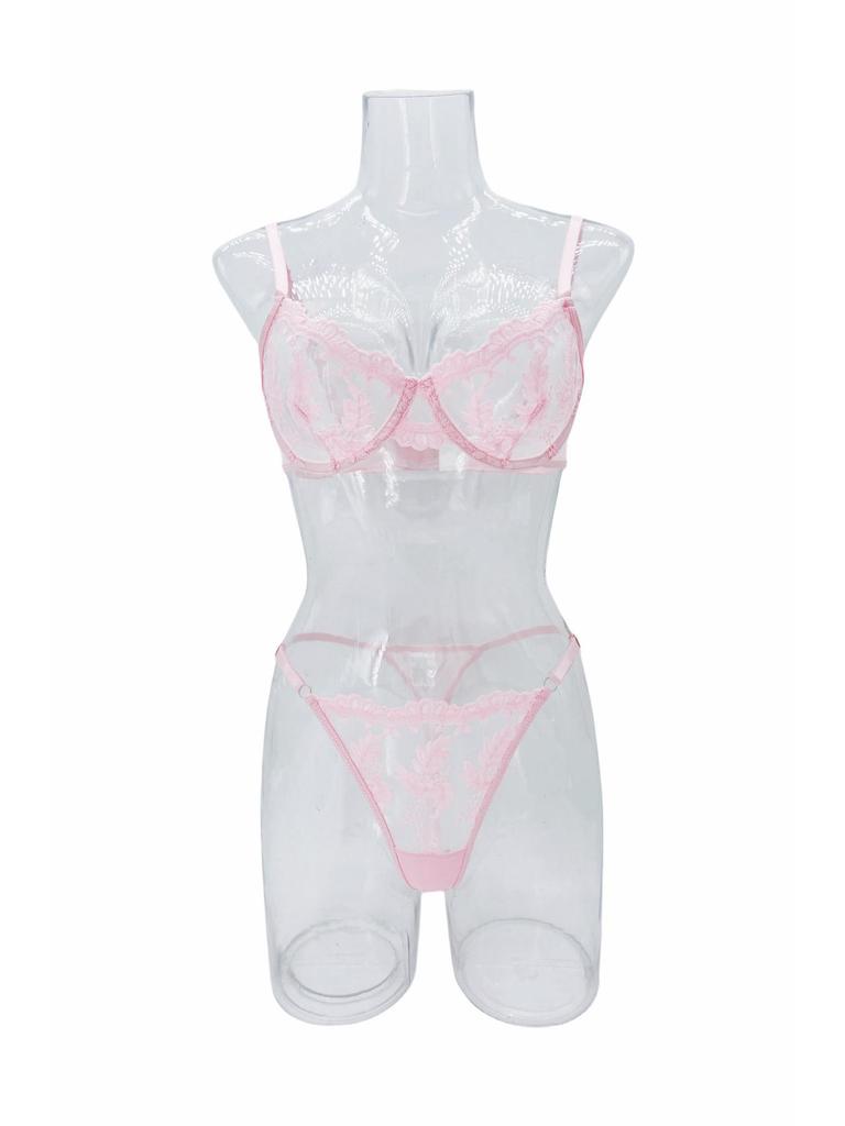 Kajano Sexy Embroidered Multi-color Mesh Lace Push-up Lingerie Set for Women