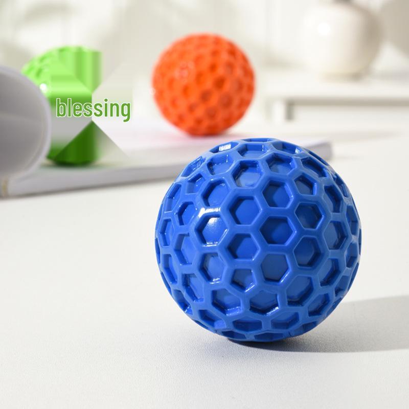 Interactive Squeaky Dog Toy: Honeycomb Shape Soft Rubber Ball for Teeth Cleaning