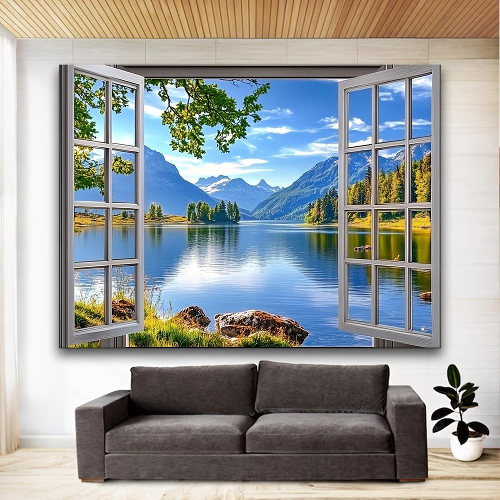 1 Curtain Background Lake and Mountain Scenery Natural Landscape Wall Decoration for Home and Office Seasonal Decoration