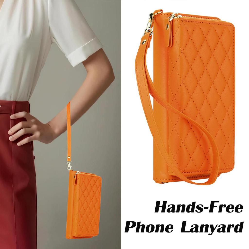 Kompatible gesteppte Reißverschluss-Crossbody-Geldbörsenhülle für Samsung Z Fold 7, 6, 5, 4 mit Kartenfächern.