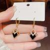 Luxury Black Rhombus Earrings For Women, Japanese & Korean Minority Design, Light Luxury Geometric Ear Clips