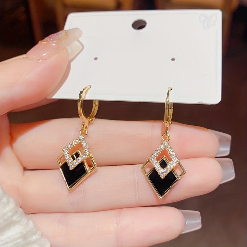 Luxury Black Rhombus Earrings For Women, Japanese & Korean Minority Design, Light Luxury Geometric Ear Clips