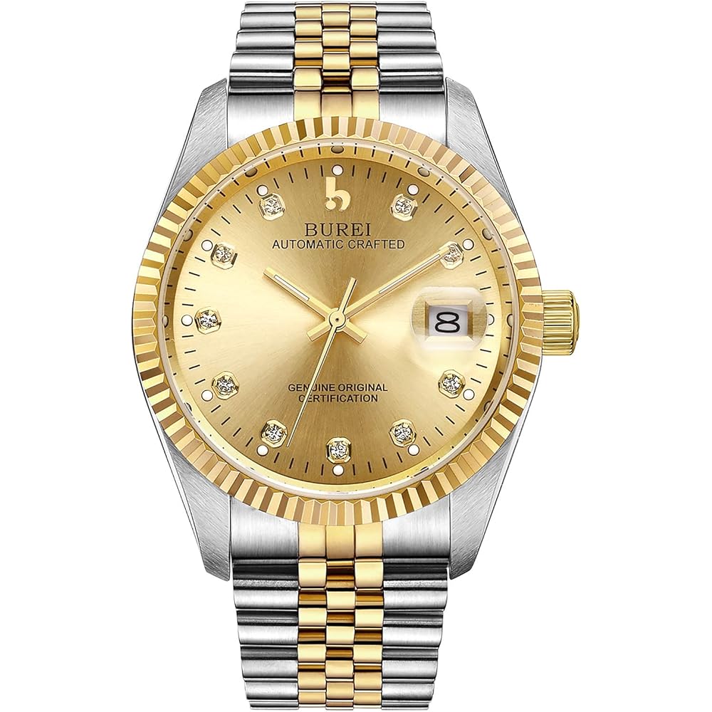 BUREI Men s Automatic Waterproof Analog Watch Gold Simple Stylish Business Timepiece