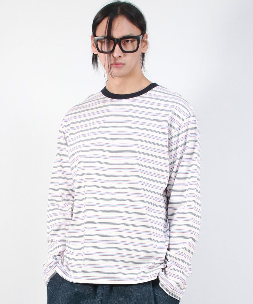 Deumakeu M Multi Stripe Long Sleeve Tee - White