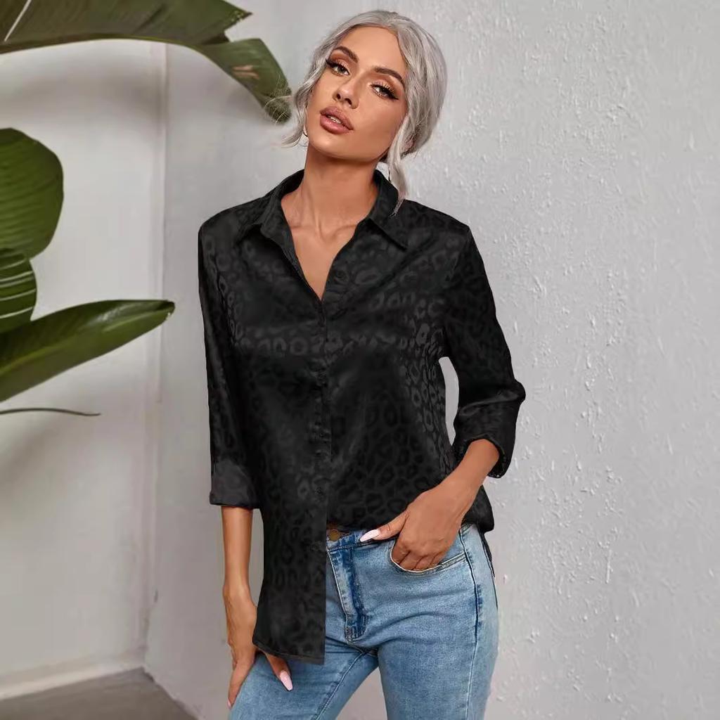 Ladies Elegant Spring Summer French Long Sleeve Jacquard All Match Blouse Shirt Top