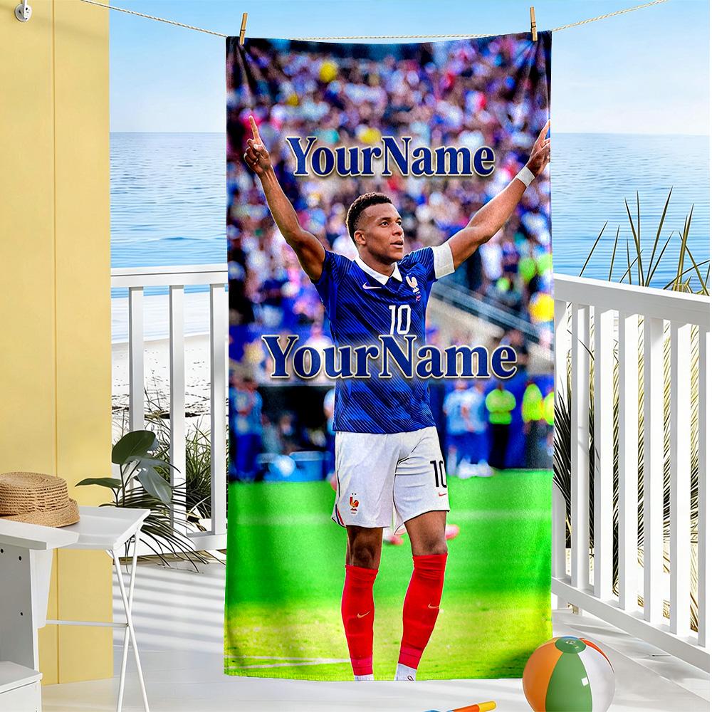 Mbappe Personalized Text Beach Towel High Absorbency & Quick-Dry Suitable for Swimming Gym Camping Yoga Vacation