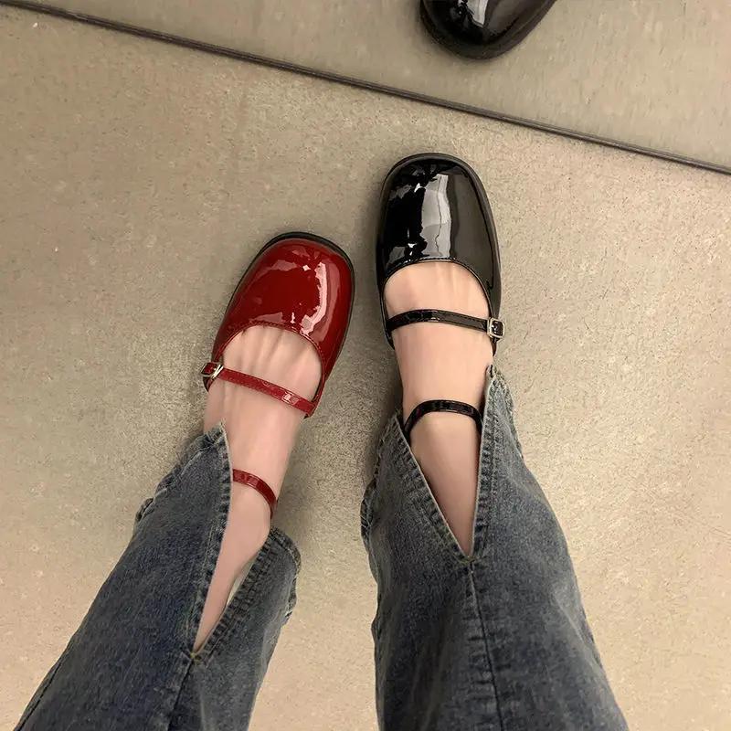 Fashion Mary Jane Shoes Buckle Pumps Women Elegant Shallow Hollow Thick Heel Casual Shoes Ladies Office Party Leather Shoes 2025