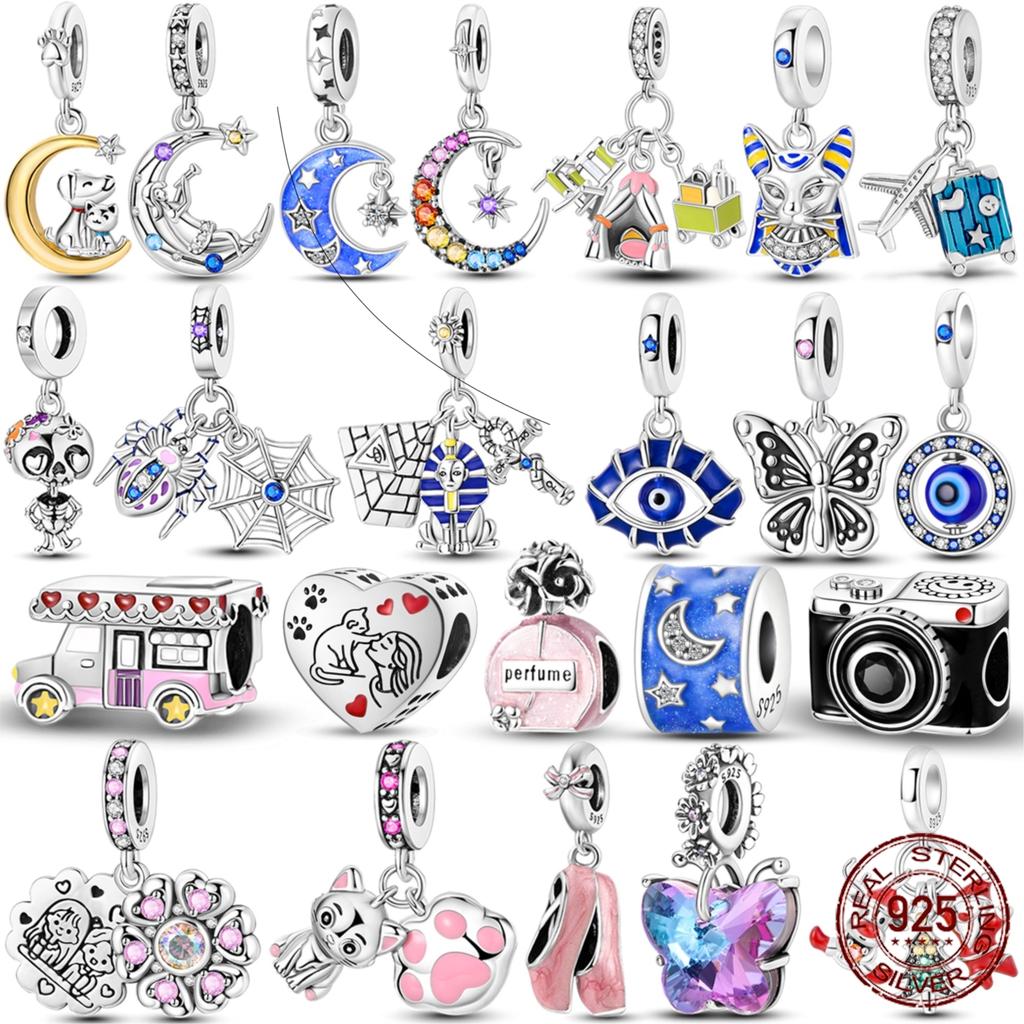 Real Copper Moon Charms Beads Santa Claus Car Cat Pharaoh'S Pyramid Dangle Original Accessories Bracelets Diy Jewelry