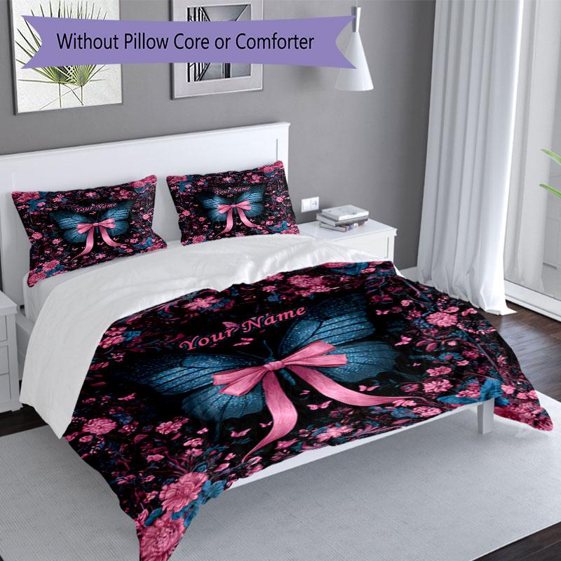 3PC Custom Name Butterfly Garden Dreams Bedding Set Duvet Cover Closure Includes 1 Duvet Cover & 2 Pillowcases for Bedroom
