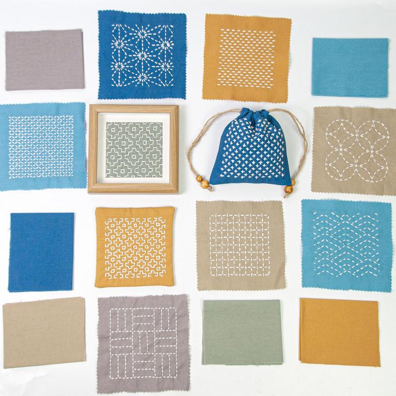 DIY Water Soluble Sashiko Embroidery Kit Sashiko Hand Sewing Needle And Fabric Material Kit For Beginner Hand Sewing Enthusiasts