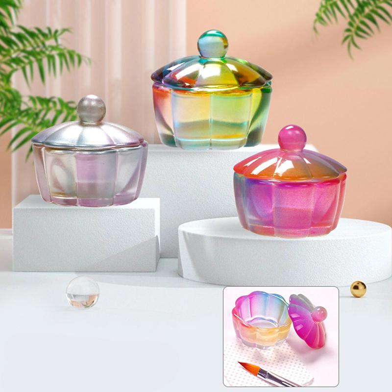 Nail Art Brushing Washing Cup Glass Cup With Lid Bowl Manicure Equipment