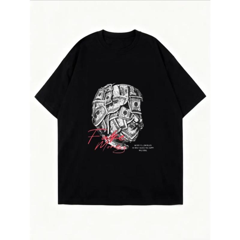 White Oversized T Shirt With Money Ball And Fake Money Print For Casual Wear