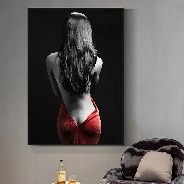Modern Black and White Sexy Smoking Women with Red Lip Hat Print Art Canvas Poster for Living Room Decoration Home Wall Decor