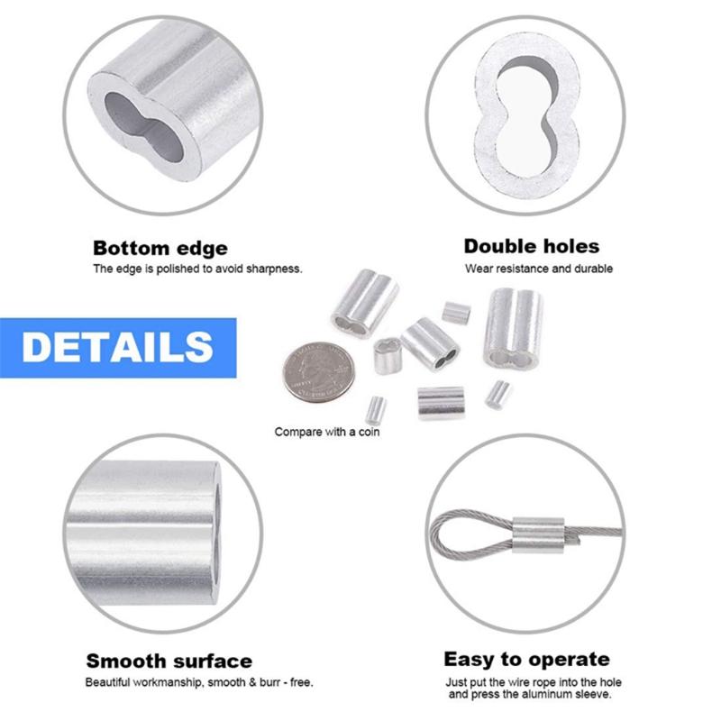 Sourcing Map 3/16" 5mm Aluminum Crimping Loop Sleeve Double Ferrule For
