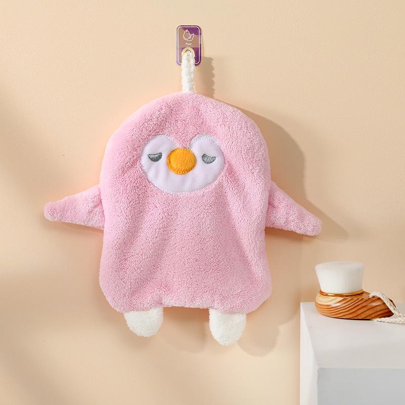 

25 см*30 см Полотенце для рук с изображением пингвина, симпатичное, коралловое, бархатное, мультяшное, для дома, ванной, детское, впитывающее, подвесное полотенце 25*30CM розовый