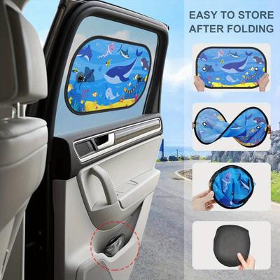 2pcs Cute Cartoon Pattern Car Side Window Sunshade UV Protection Heat Insulation Window Curtains Sun Visors