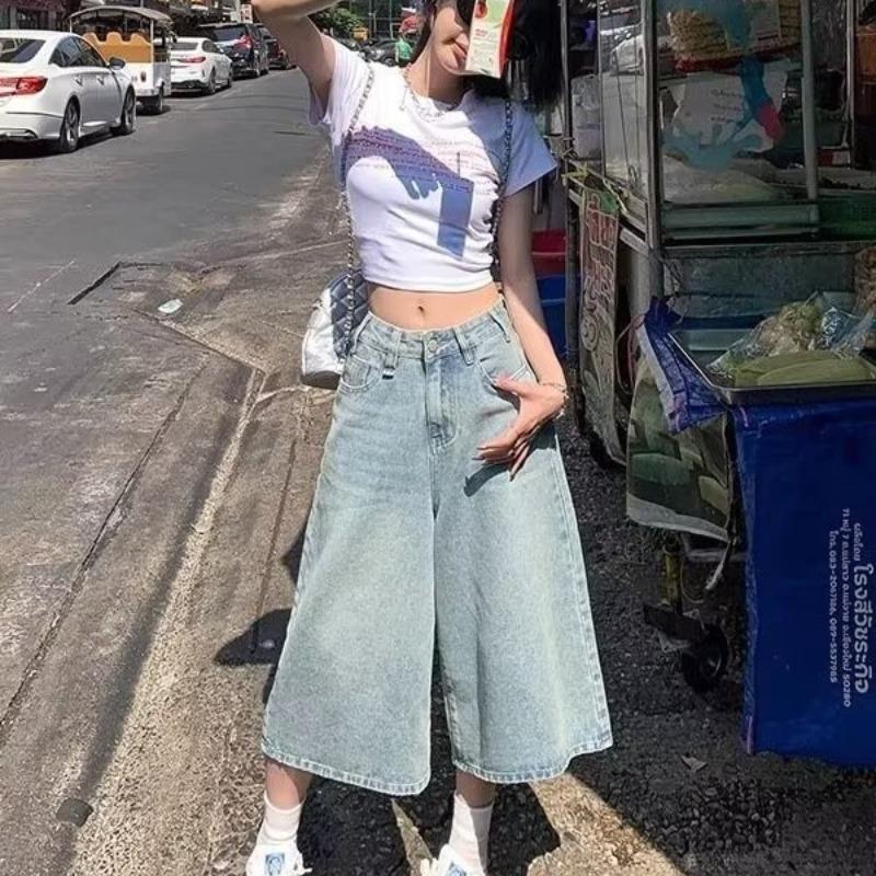 Summer 2025 Women's American Retro High-Waisted Wide-Leg Cropped Jeans