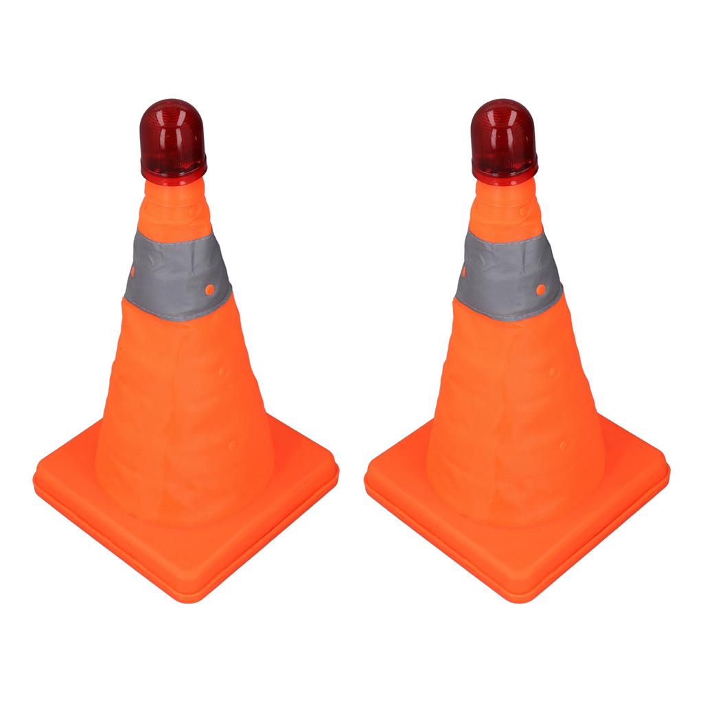 2er Set 30cm Verkehrskegel Faltbar Reflektierende Streifen Straßensicherheitskegel mit Lichtern für Wohnmobile Autos